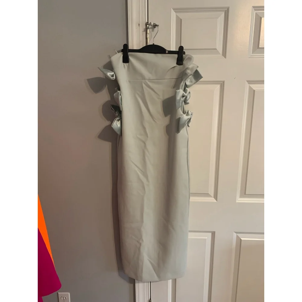 Bloggers Fave Zara Bow Dress, Size S Light Blue Green Sage - Picture 9 of 11